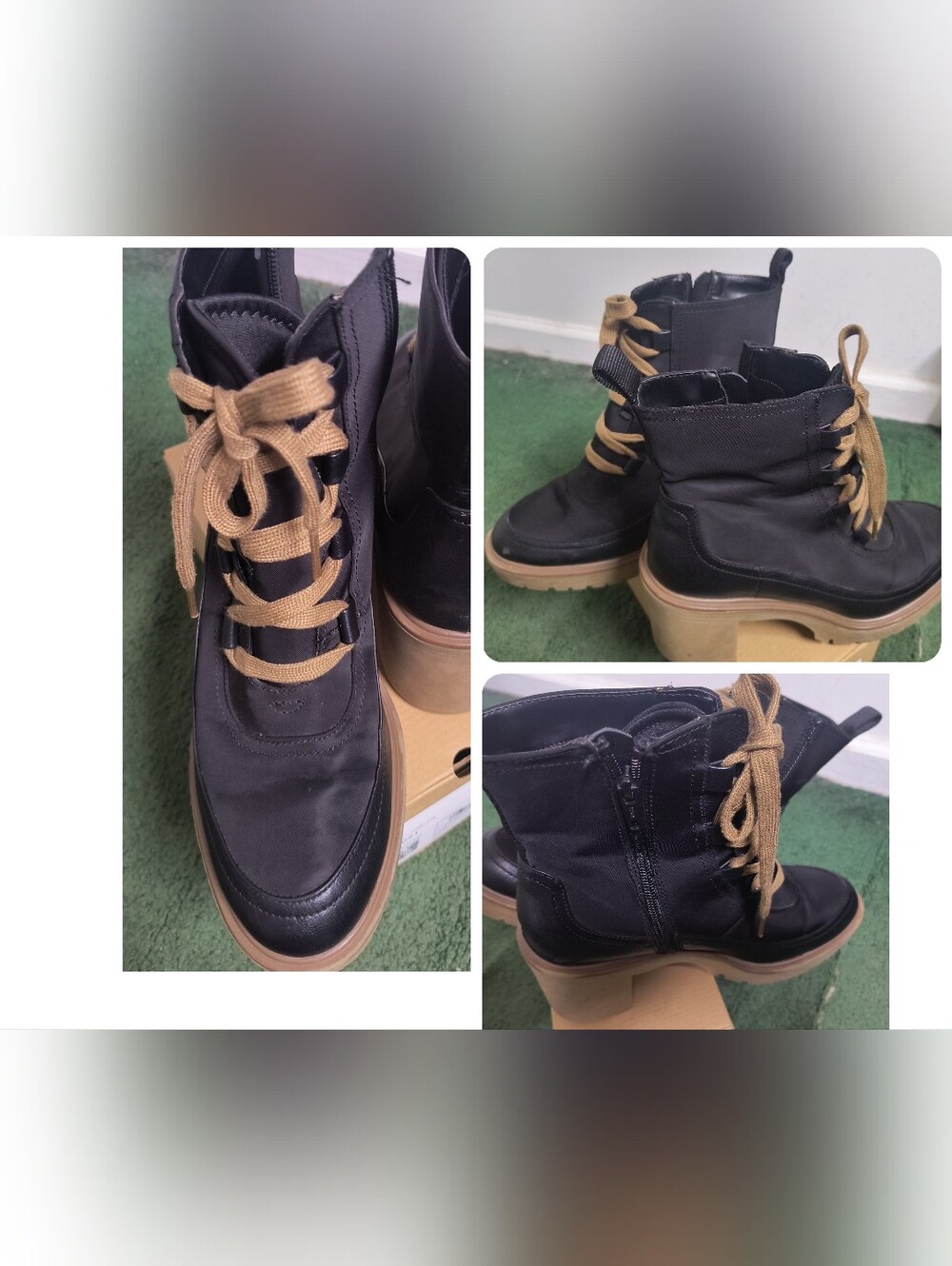 Steve Madden Black Combat Boots with Tan Platform Sole